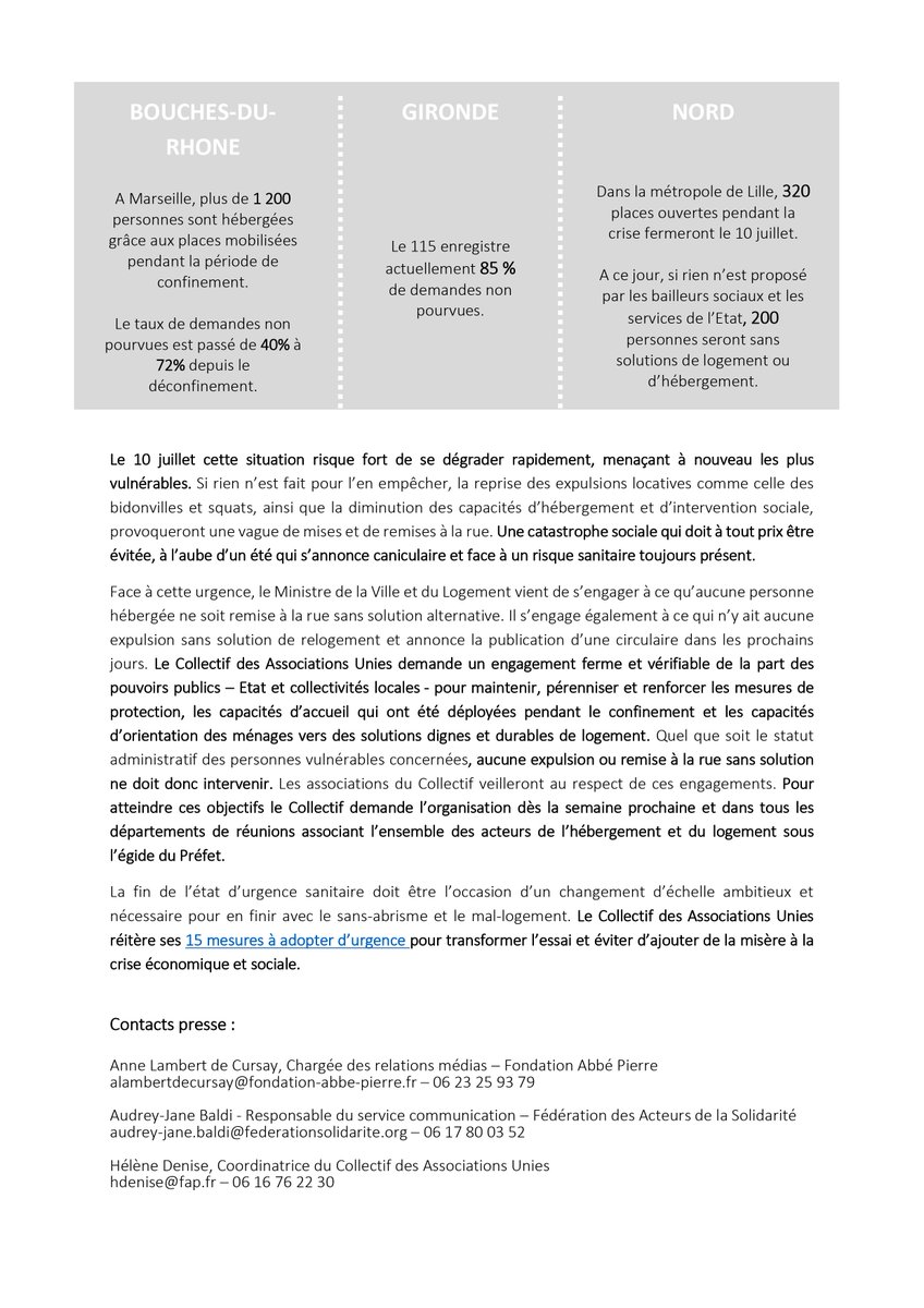 AssosLogement's tweet photo. 🔴Le @CollAssoUnies alerte sur la fin de l’état d’urgence sanitaire le #10Juillet : quel #après pour les personnes sans-abris et mal logées? Aucune #expulsion ou remise à la rue sans solution de logement ou d’hébergement ne doit intervenir !
↪️https://t.co/2YYPuor61c https://t.co/mwPECvaXBn