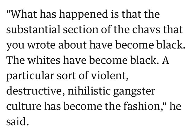Eugenicist Toby Young also adores Starkey.Remember what Starkey said on Newsnight in 2011? ‘The whites have become Black...violent gangster culture has become the fashion’ That should have been the end of his career but the establishment continues to protect him