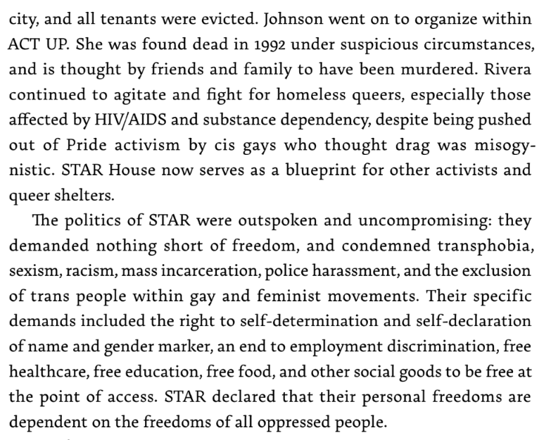 Red Schulte talking about STAR House in the East Village. I remember reading about this recently in an article about Rivera. (Screenshots taken from Morgan Lev Edward Holleb's The A-Z of Gender and Sexuality: From Ace to Ze).