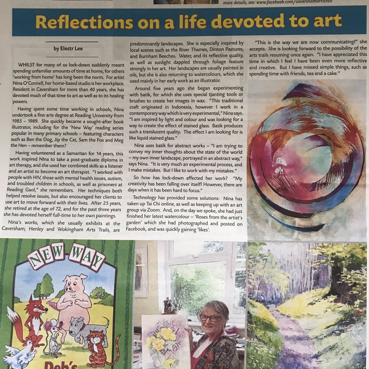 Great article in The Caversham Bridge paper featuring #CavershamArtsTrail exhibitor Nina O’Connell. 

Nina has opened her studio as part of the trail for the past 10 years, so I’m sure most of you know her by now!  pick up a copy from local shops. #rdguk #caversham