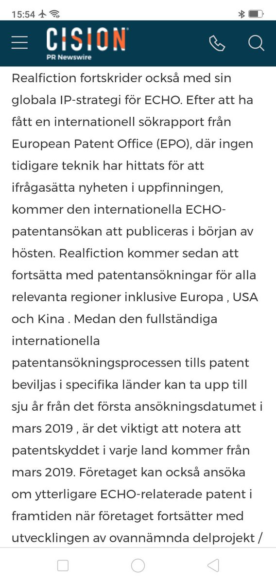 BusinessFeeling's tweet photo. @MmrMmr88 Patent långt ifrån klart va? Kan ta upp till 7 år i vissa länder? Vad är det egentligen realfiction får rätt till om ansökan i höst godkäns? https://t.co/cLh0i4XXkC