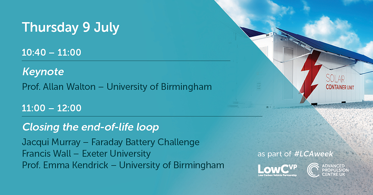 theapcuk's tweet photo. How can we ensure that low-carbon vehicles are fully recyclable?
Join us and @theLowCVP for our fourth session of #LCAWeek ‘Closing the end-of-life loop’ on 09/07/2020, as we discuss circularity in vehicle and component design and more.
Sign up here: https://t.co/MmmQtK1BaG https://t.co/WtAo9inIMM
