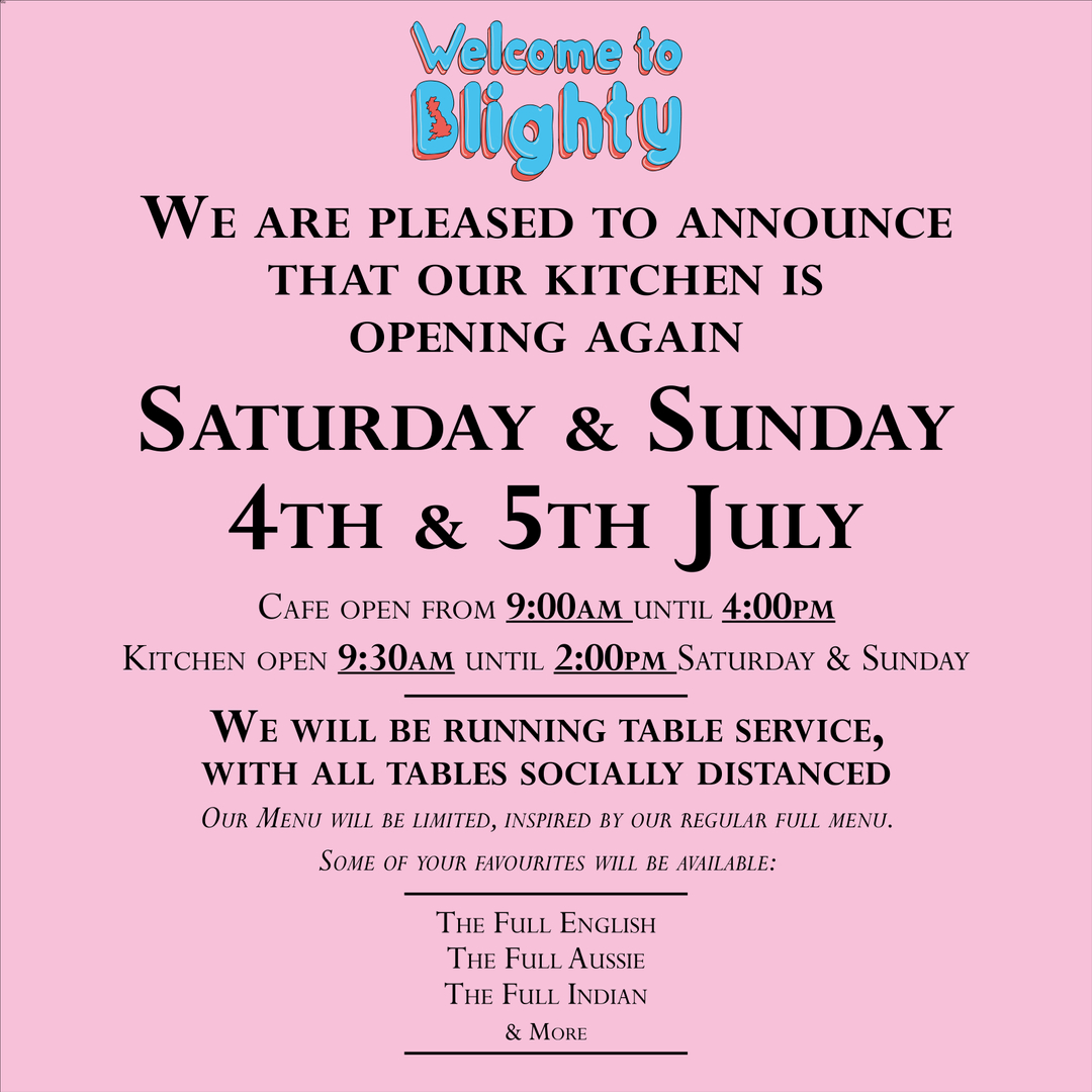 OUR KITCHEN IS BACK!! 
(Reupload as we are in fact open until 4:00pm not 3:00pm - an extra hour for coffee!)

We will be running table service throughout the day for our sit-in diners, leaving our front space downstairs open for takeaway coffees, cakes and food as usual!

We can'