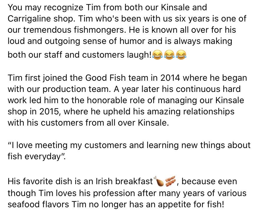 GoodFishCo1's tweet photo. #TeamThursday
Meet Tim!
#teamthursday #goodfishcompany #goodfishcarrigaline #goodfishkinsale https://t.co/uBZKA5bpoT