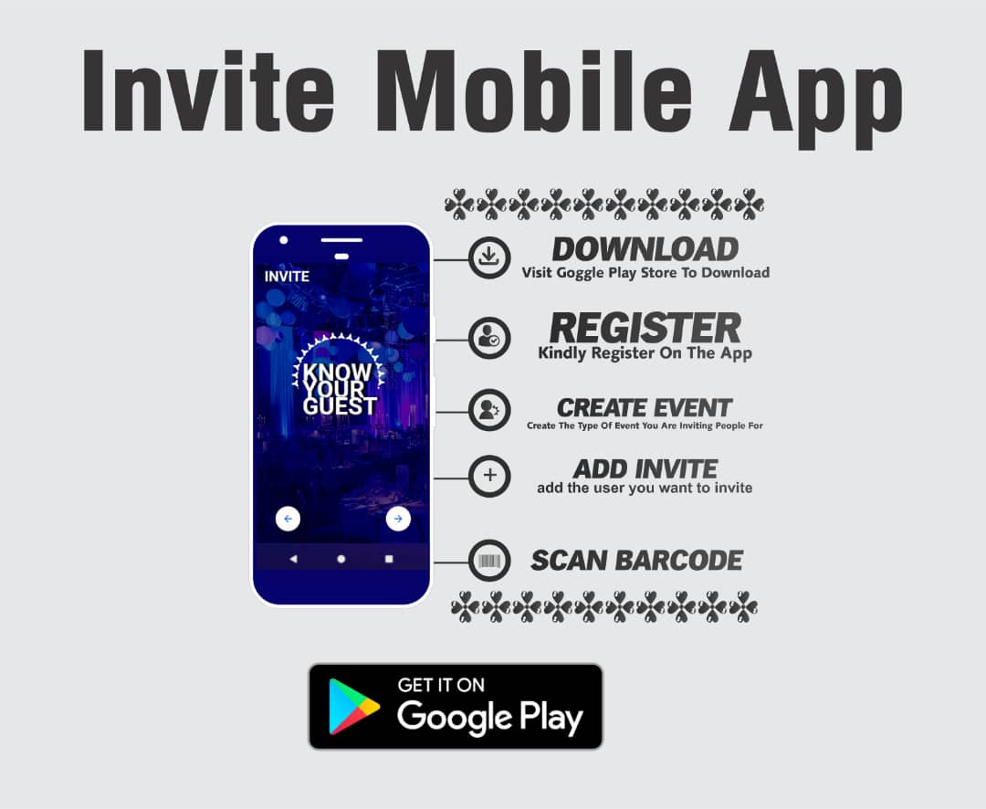 Invites_app's tweet image. Follow the steps and unlock a great event app that save time and money on printing, an alternate to access card and very easy to use
Available for download on google play store
 play.google.com/store/apps/det…
Offered by Justweb Technology
Think web, Think Justweb Tech
#Esther #fearwomen
