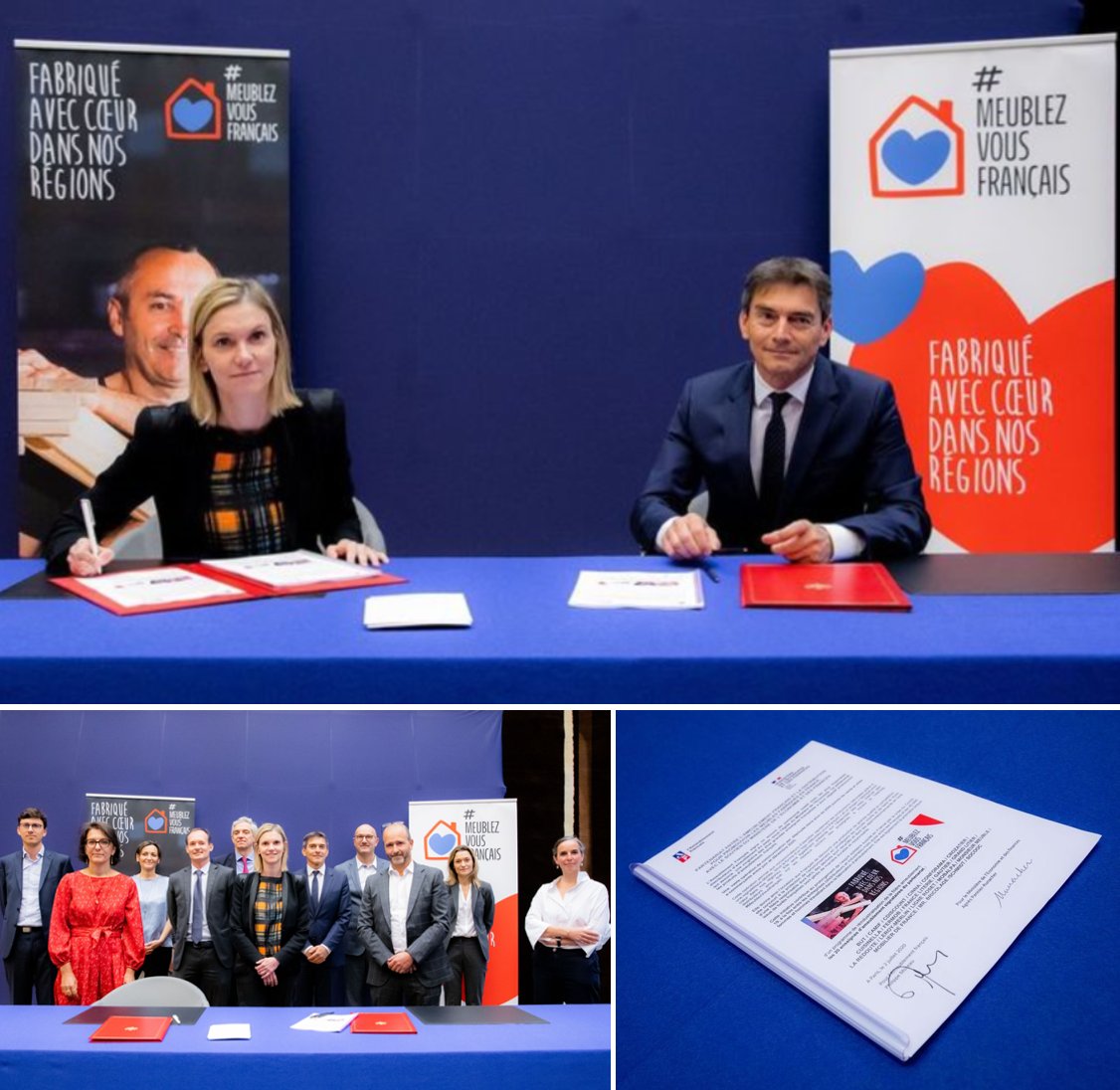 AmeublementFR's tweet photo. Bercy soutient l'alliance stratégique entre les fabricants et les distributeurs. Cette signature inédite est un symbole fort de notre volonté de nous réinventer collectivement. Pour la relance de notre tissu industriel dans nos régions : #meublezvousfrançais ! 🔵⚪️🔴 https://t.co/vzBONHvcqJ