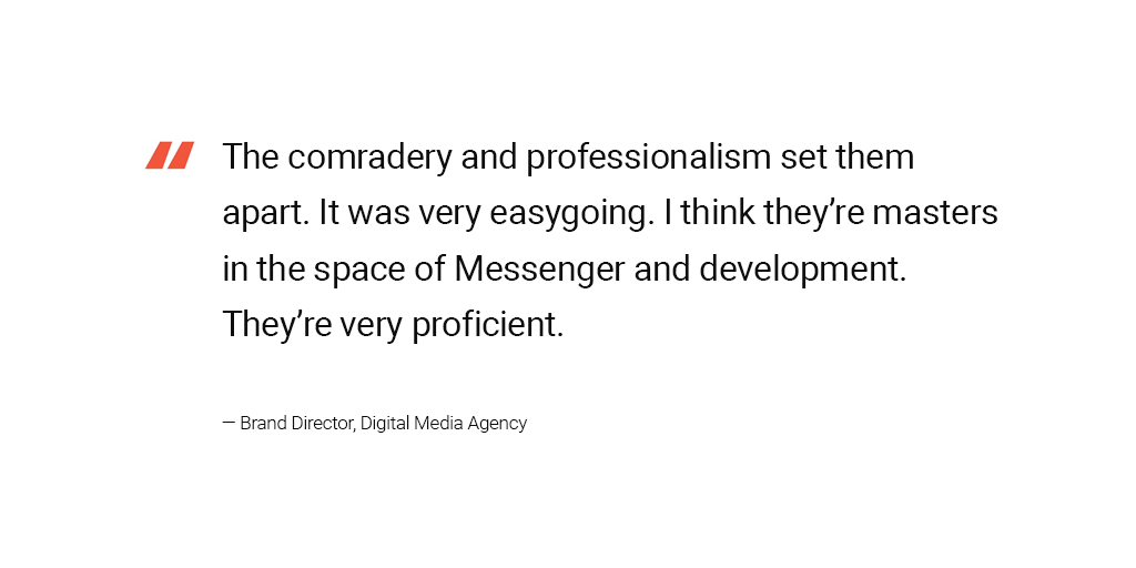 master_of_code's tweet photo. We’re happy when our efforts are recognized. Proud to receive another 5-star review on @clutch_co for developing Facebook #messenger #chatbot for a digital marketing agency.
Full review: https://t.co/V9iBg3z935
#clutchleaders #clutchreview #AI #AIchatbots #facebookbot https://t.co/wQcqVtLmfY