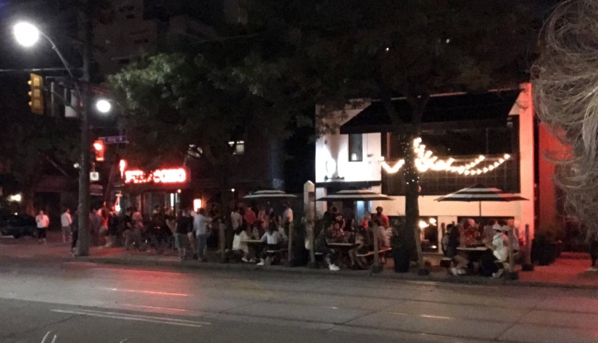 CelinaBlanchard's tweet photo. If your business has a #patio, great for you but don't ruin it for everyone else who's been abiding by the rules. #nophysicaldistancing @cityoftoronto I'm disgusted by the irresponsible behaviour happening along #KingStreetPilot @JohnTory #covid19toronto @311Toronto #COVIDIOTS https://t.co/gD3McbFFFJ