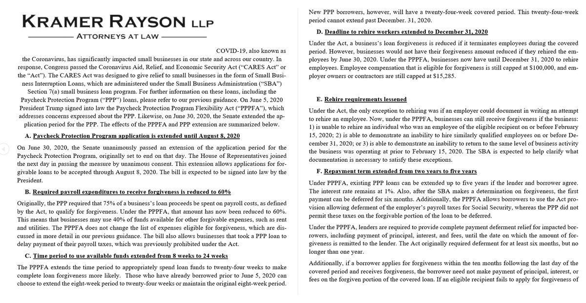 KramerRayson's tweet photo. Needing information about updates to the CARES Act's PPP loans, including an extension of the application period? We provide a summary here. Please do not hesitate to contact us if you have any questions. #kramerrayson #COVID #CARESAct https://t.co/jSOuWMNwCV