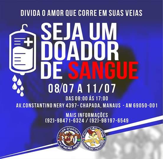 esportemanaus's tweet photo. Entre os dias 8 e 11 de julho, a Torcida Organizada Furacão Azul, do São Raimundo, em parceria com o Hemoam, promove campanha para doação de sangue. O ato é 100% voluntário e pode salvar vidas!
#DoeSangue #DoeVidas #EsporteManausÉDiferente #TOFA #SãoRaimundo https://t.co/t4r523dzI0