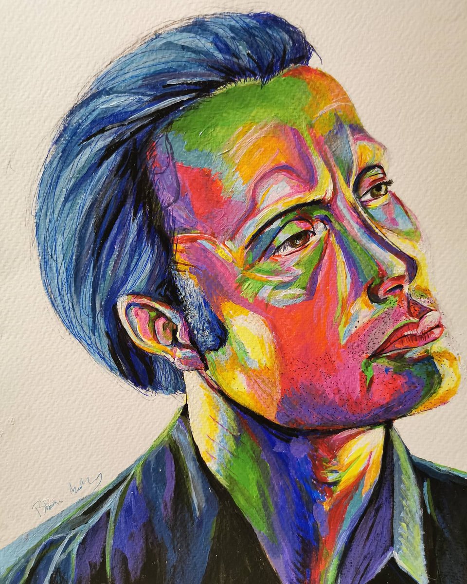 Rhonam12's tweet photo. Tried to paint a man this time. Not just any man, the masculine yet beautiful Mads Mikkelsen! Inspired by my recent #Hannibal binge on #Netflix. #bringonseason4 #madsfriday #theofficialmads https://t.co/IVEein3oRz