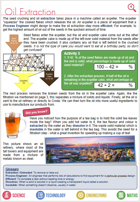 CrodaSTEM's tweet photo. Croda Activity Booklet pages 3 & 4. Oil processing today!
#STEM #CrodaActivityBooklet https://t.co/6HAzl7LDAp