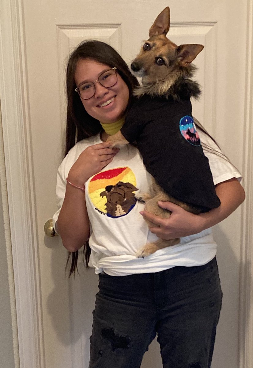 HerbieMooland's tweet photo. Great news!! Mom finally finished embroidering my new shirt.🧵👕She says there’s a lot of mistakes, but I don’t care. She made it with love for me, so I love it and her both big time!!🐶💕What do y’all think? #dogshirt #dogart #dogembroidery #madewithlove #handmade #dogsoftwitter https://t.co/JgGWBbocJx