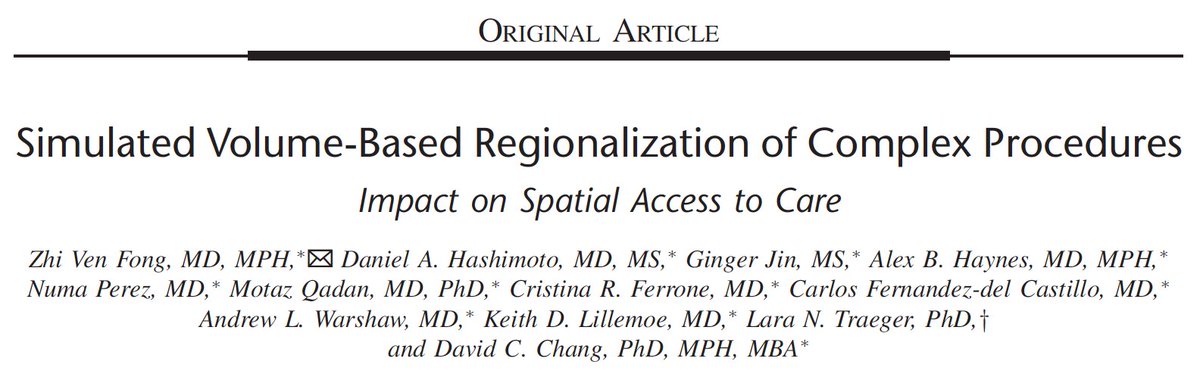 (Thread) Centralization of complex operations would  outcomes...for pts who do get them. But how about pts who don't? How would it impact spatial access?We tried to investigate this by simulating a state-wide centralization policy. @AnnalsofSurgery  https://journals.lww.com/annalsofsurgery/Fulltext/9000/Simulated_Volume_Based_Regionalization_of_Complex.94944.aspx