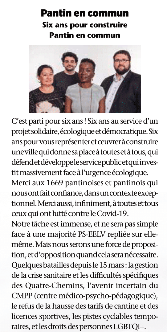 ElusLFIPantin's tweet photo. Notre première tribune dans le magazine municipal Canal de @VilledePantin est disponible ! 

A lire sur notre site : https://t.co/oLSbwxfjxO

#Pantin #SeineSaintDenis #Municipales2020 #démocratielocale https://t.co/9oiWf13Fwz
