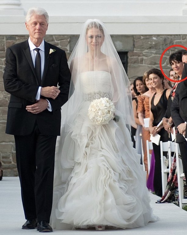 Here’s #GhislaineMaxwell at Chelsea Clinton’s wedding. Was she prospecting there for underage recruits, or was she invited because of previous favors extended to the bride’s father?