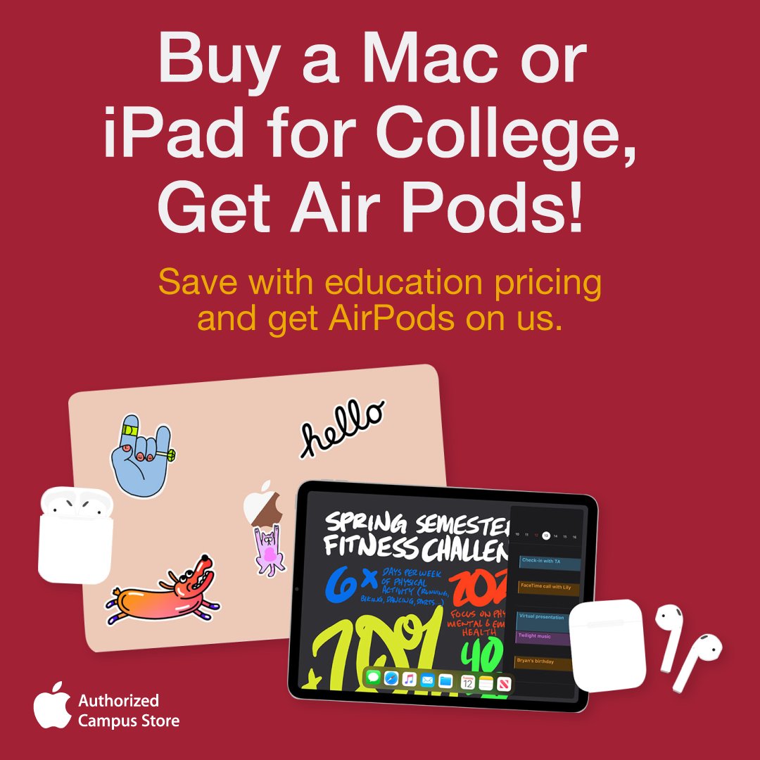 Now is the time to upgrade your Apple products! 💻 Shop for a Mac or iPad with us and receive a free pair of AirPods.
umsltritonstore.com/c-413-apple.as…