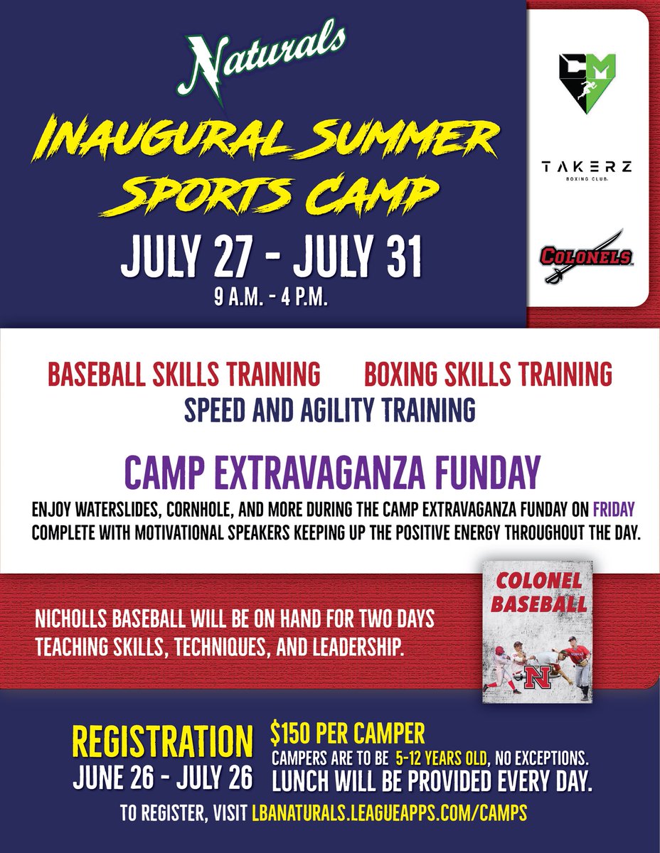 ColonelBSBCamps's tweet photo. Can’t beat this! Come join us for two days during a week of fun at LBA! Information on registration is below. See you there! 👊🏻

#GeauxColonels https://t.co/xpKsImAuNi