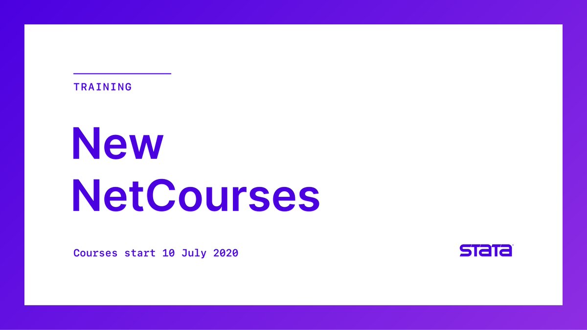 Stata's tweet image. Take advantage of our upcoming #NetCourse offerings to expand your knowledge of #Stata. New NetCourses start on 10 July, covering a wide range of topics and tailored for users of all experience levels. buff.ly/2OzFF3X