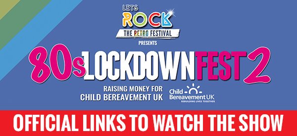 #80sLockdownFest is FREE-TO-VIEW tomorrow from 7pm.
You will be able to view the show on any of the official Let’s Rock Facebook pages 
To watch on YouTube 👇
tinyurl.com/yb8ub8tv
To watch through our website 👇
letsrock80s.com/lets-rock-tv