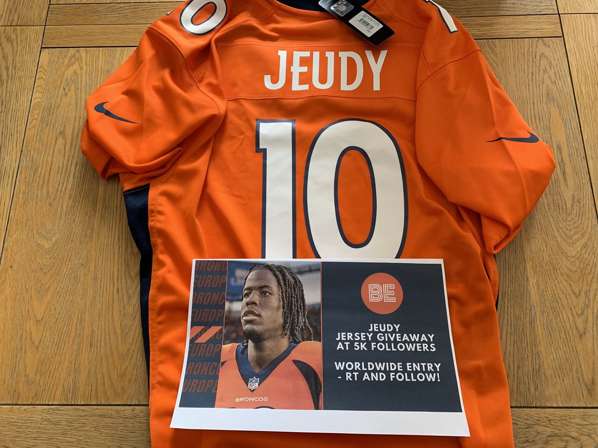BroncosEUR's tweet image. Here we go - here’s the official giveaway post! #BroncosEurope to celebrate 5K, we’re giving away a @jerryjeudy jersey to someone - worldwide. Live draw Saturday night!

To enter:
- RT this status
- Follow us
- Tag three of your Broncos friends

Go Broncos! #BroncosCountry