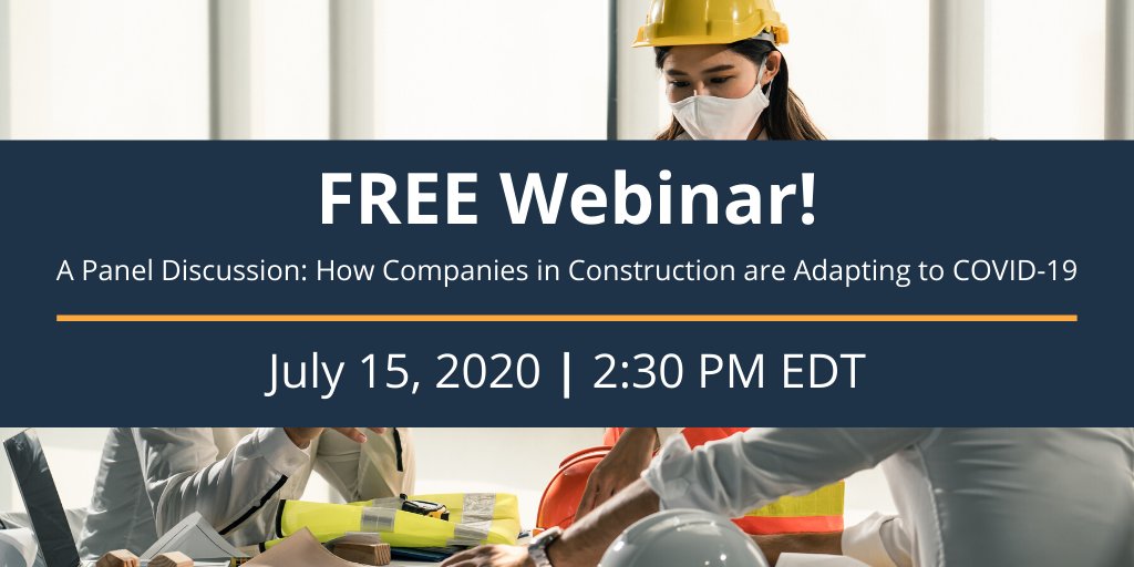 Register for our next webinar, "A Panel Discussion: How Companies in #Construction are Adapting to COVID-19", on July 15, 2020: hubs.ly/H0rY0x_0

Our CEO, Laura Nee will be interviewing a panel of customers on how COVID-19 has impacted their daily operations.