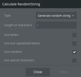 5/To simplify, keep the string length to 1 character, and only use numbers. That will keep the random character between 1-9.
