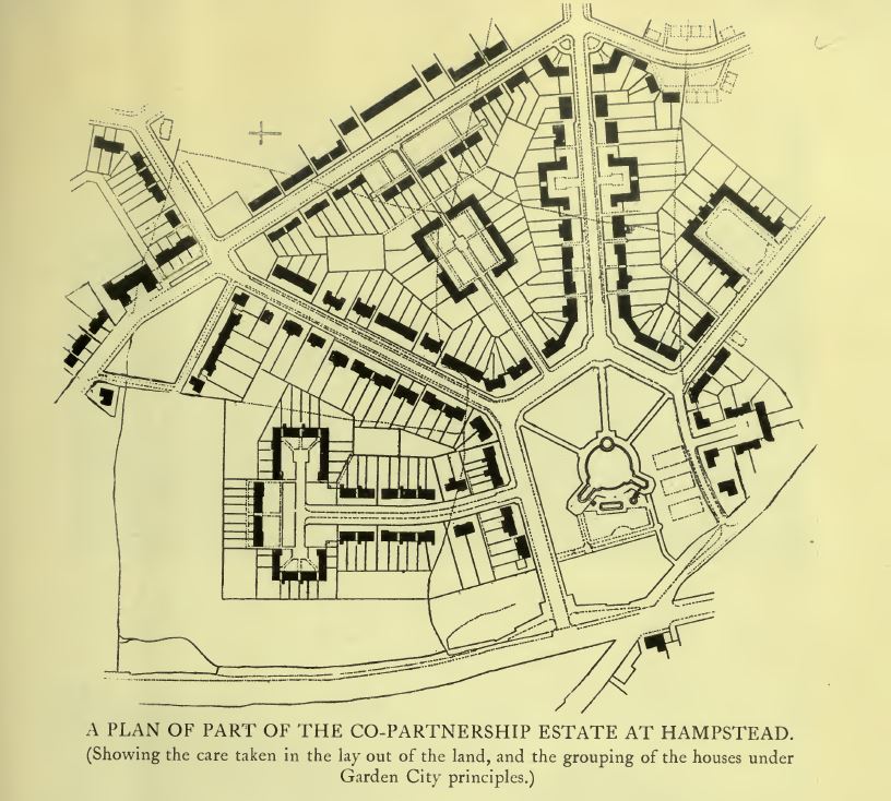 1/ THREAD: Hampstead Garden Suburb wasn't municipal and its 'Artisan's Quarter' ended up being not very artisanal but the Suburb was an inspiring and influential exercise in planning and housing provision. A contemporary map and 1913 plan illustrate its layout.