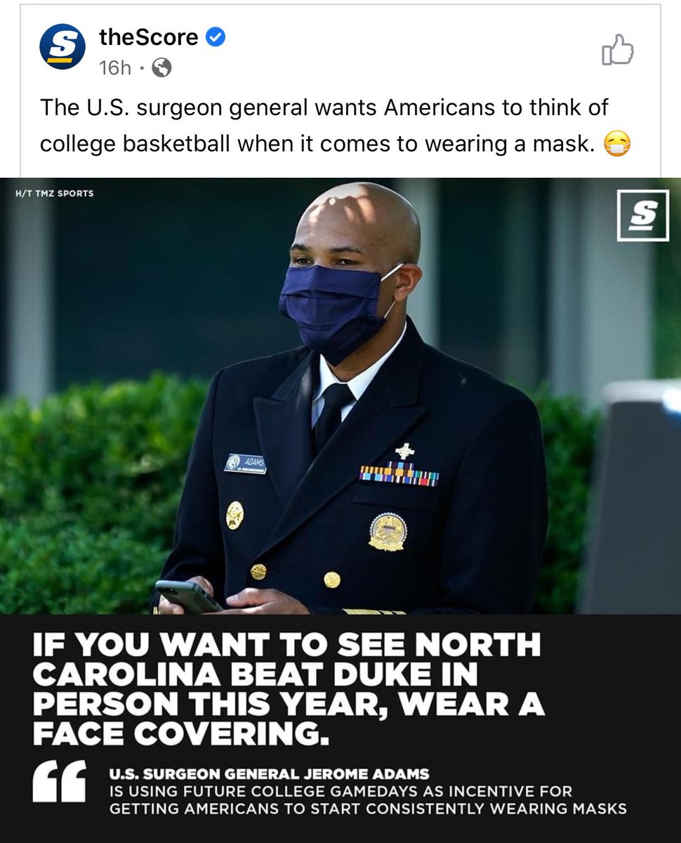kenneth5cox's tweet photo. Wear a mask 😷‼️ Even the surgeon general knows what’s up...and that’s the truth✊🏾.
#GoHeels #GDTBATH #bless5d https://t.co/7WWHhekEul
