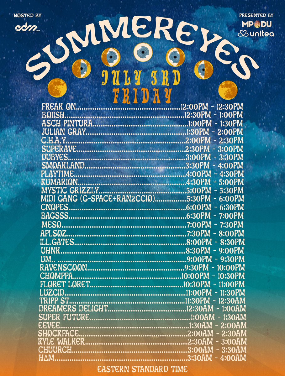 <a href="/SummereyesF/">SummerEyes Digital Festival</a> is here! Tune in today at 11:30AM EST to see <a href="/Jeffufufufu/">Jeffufu</a> kick off the fest! 

Watch on twitch.tv/edmdotcom and download the <a href="/UniteaMusic/">Unitea</a> app to chat with artists, earn karma, and win rewards.