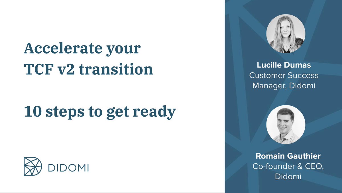 Didomi_io's tweet photo. 🔴 #LIVETWEET 🎙️
Our #webinar on the 10 steps to get ready for #TCFv2 has just started: "Accelerate your TCFv2 transition" ❗❕
👐 JOIN US NOW ON @LIVESTORMAPP : https://t.co/MPI3rwXRzH
#consent #dataprotection #compliance https://t.co/OZqpPK7mna