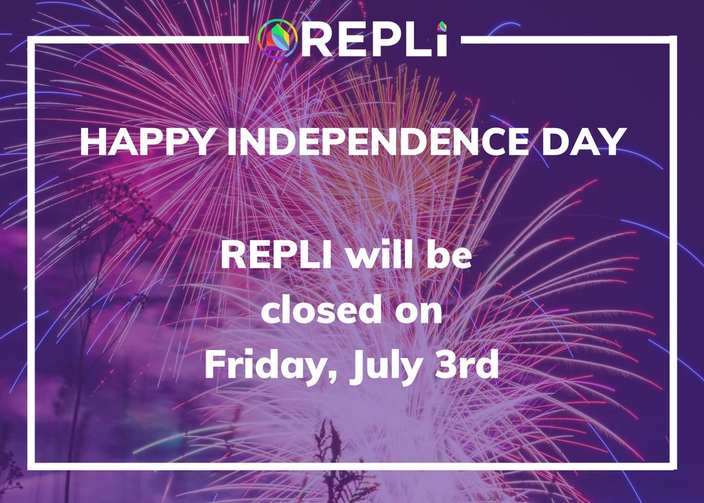 REPLI will be closed on July 3rd to celebrate Independence Day.
✨If you have any requests, please contact us today. 
😉We will work extra hard to make sure you slide into the holiday weekend smoothly.
🇺🇸 Happy Fourth of July from the REPLI team!🇺🇸