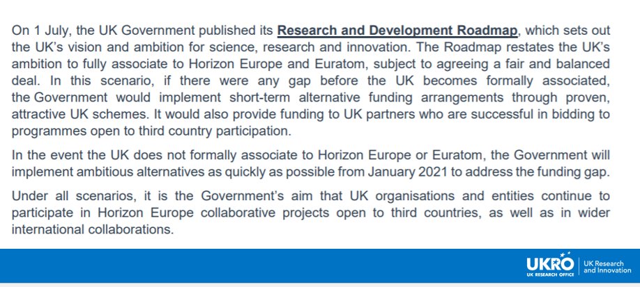 📣The UK R&amp;D Roadmap encourages UK researchers and businesses to continue to work with partners to establish global consortia. 

➡️More on this and the latest UK government announcements relating to Horizon Europe in the updated <a href="/_UKRO_/">UK Research Office</a> Brexit Factsheet: tinyurl.com/ycx2ejhw