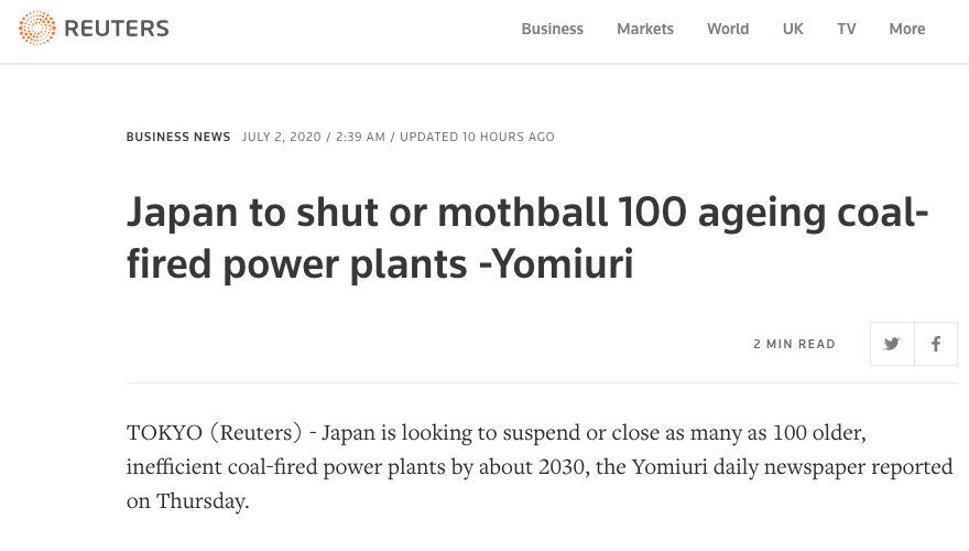 Then in some real news, media reports suggested Japan might close "100 coal plants" by 2030.Wow, sounds like a lot right?But which 100 plants might close?(Actually it's "units"; these are smaller) https://uk.reuters.com/article/uk-japan-powerstation-coal/japan-to-shut-or-mothball-100-ageing-coal-fired-power-plants-yomiuri-idUKKBN24306U