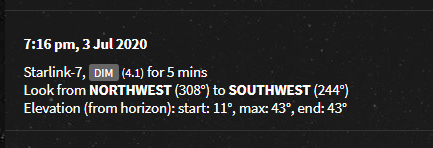 Menurut informasi ini, besok iring2an satelit nya Elon Musk Starlink (ada 50 an satelit berbasris rapih) lewat langit Jakarta dan sekitarnya. Bisa dilihat cahayanya dgn mata telanjang dgn brightness yg sedikit redup.

Terus terang saya belum pernah lihat. Mudah2an besok cerah.