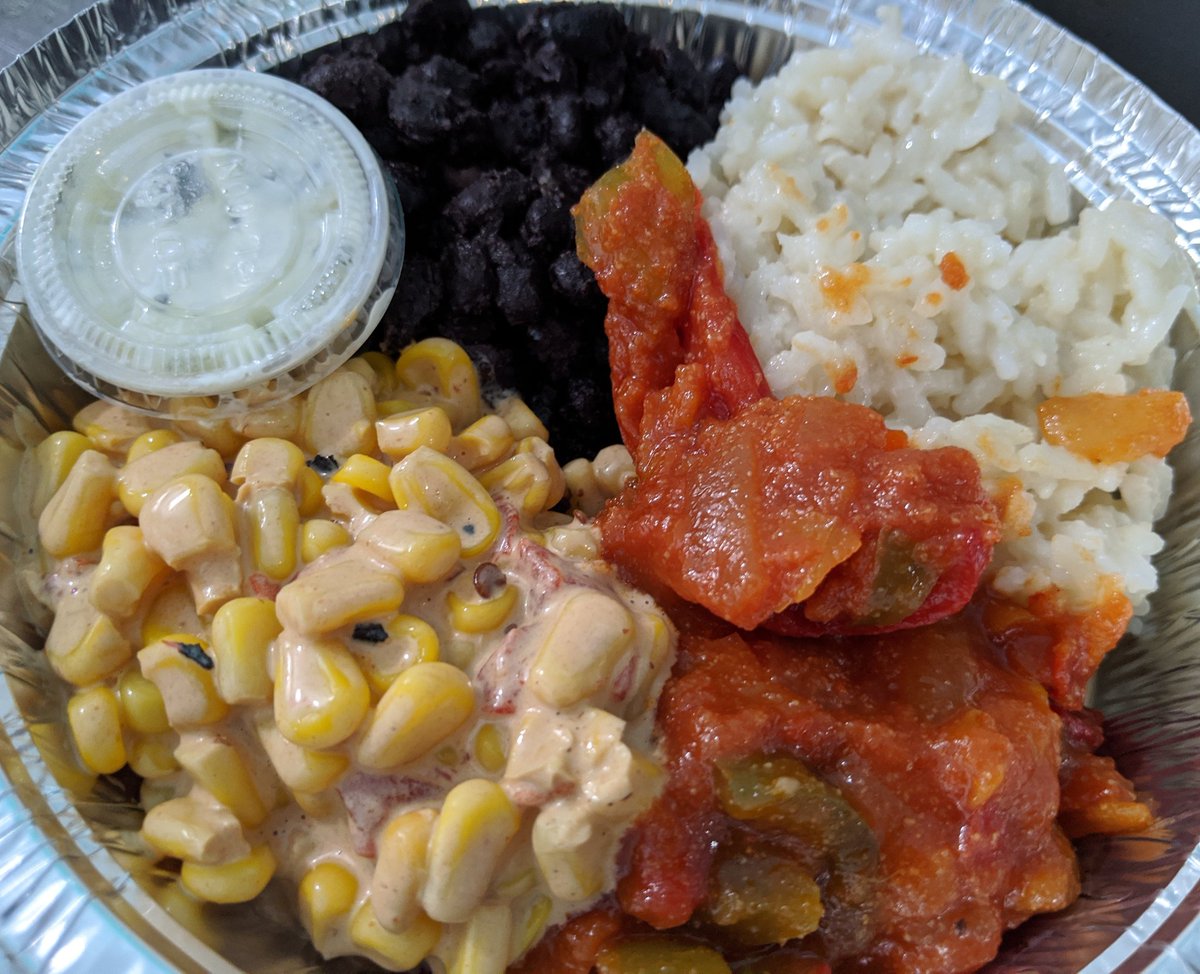 The_Floribbean's tweet photo. Happy Thursday! Stop in and build your Caribbean-fusion bowl today! This one is loaded with spicy corn salsa, sofrito, black beans, coconut rice, and lime crema! Delicious!! Order ahead for pickup at https://t.co/ipeSWJnHYn!
.
.
.
#buildabowl #carribbeanfusion #sweetandspicy https://t.co/MtLpJdZmbI