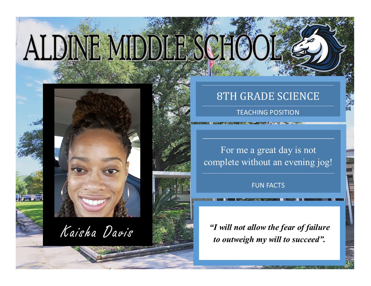 AldineMS_AISD's tweet photo. Attention!
We have a #NewColtAlert
AMS welcomes Kaisha Davis to the Colt Team!
Congratulations! https://t.co/c21fHVSHxk