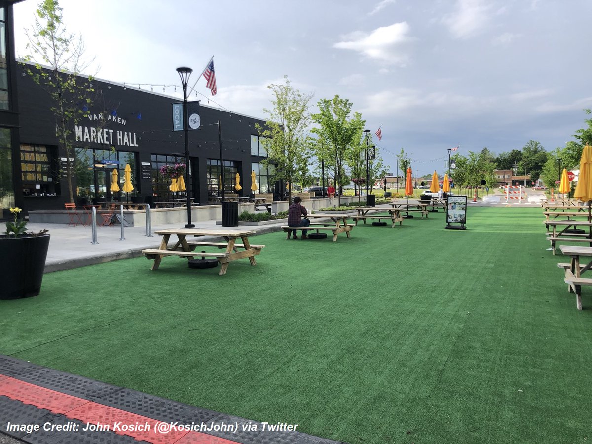 Communities have been creative in ways they have accommodated outdoor dining. In Shaker Heights’ Van Aken District, artificial grass and picnic tables were put in place to create an open, inviting atmosphere.  https://bit.ly/3dt06tV 