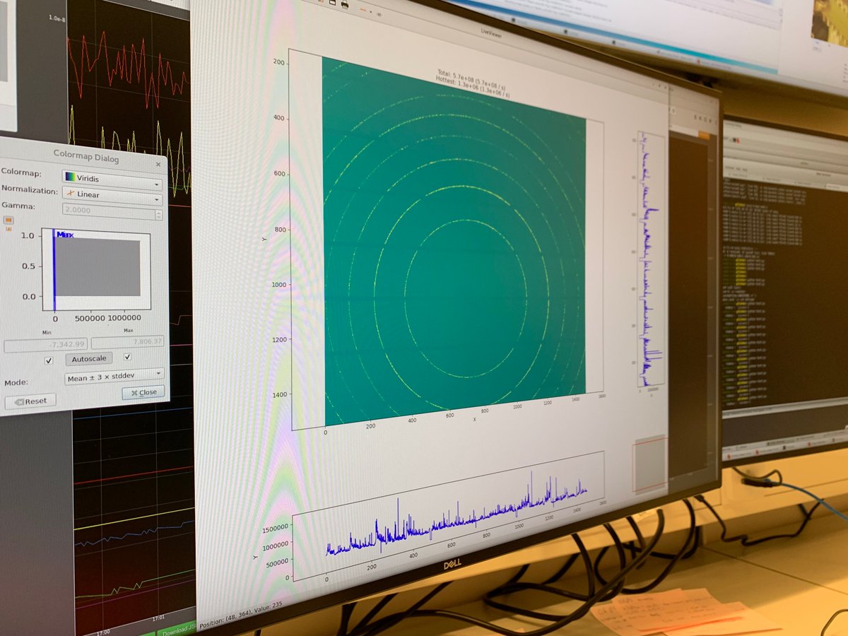 DanMAX_MAXIV's tweet photo. Exactly one month after seeing the brilliant @MAXIVLaboratory beam in for the first time we managed to get the beam into the experimental hutch - and we saw the first diffraction pattern on our @DECTRIS_News detector. https://t.co/YsrqZVNtKY