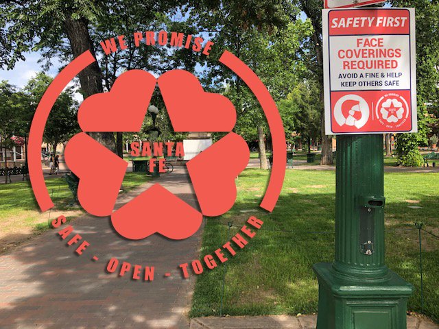 SantaFeGov's tweet photo. COVID-19 cases are still rising. We have time to #flattenthecurve again, but we have to work together: #MaskUp around others. Yes, even while exercising. Practice social distancing. Don't gather in groups. Take the #SantaFePromise: https://t.co/wZ3G5Ast9P #SafeOpenTogether https://t.co/tb43ChXWnT