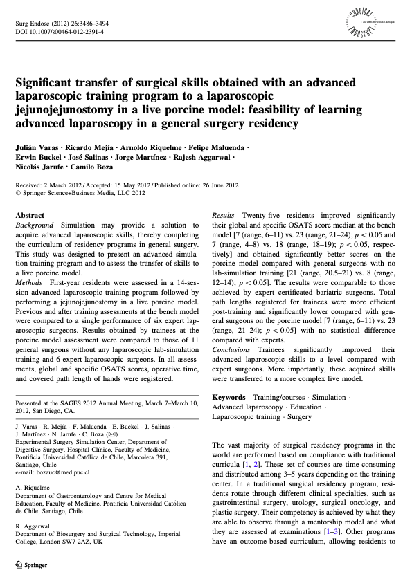 SimulacionUC's tweet image. #Simpaper. Significant transfer of surgical skills obtained with an advanced laparoscopic training program. Surgical trainees with simulation perform like experts. @julianvarascom @Cirbosque @MISIRG1 @Bashir_GBMC @HPB_Surgeon @UCSFSkillsLab @Nimeri_MD 
pubmed.ncbi.nlm.nih.gov/22733192/