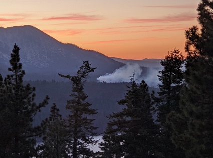 SouthTahoeNow's tweet photo. The #TallacFire at #LakeTahoe is contained and remapped at 2.2 acres. Use caution in the Hwy 89 area as crews are still there. Great job @LakeTahoeUSFS Hotshots and others who assisted. Photo from #TallacHotshot Elsa Gaule. https://t.co/UcVhHQHUlm https://t.co/u08faWCgMW