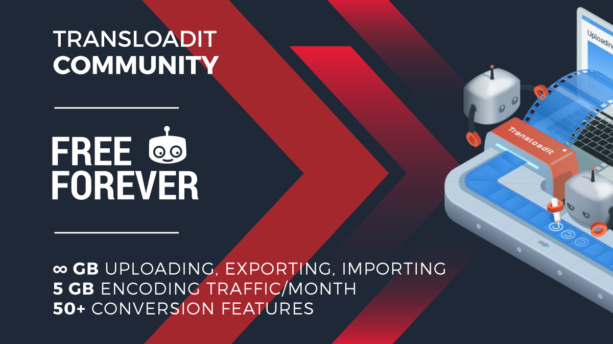 We're SO STOKED to announce the Transloadit Community Plan! 🎉🎉🎉 Unlimited uploading, importing and exporting, 5GB of encoding/month, and access to 50 different file conversion features for all. 

Best part? It's free. Forever. 🤑 Find out more transloadit.com/blog/2020/07/c…