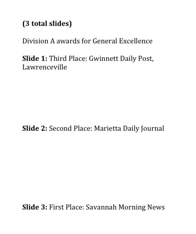 McclainBaxley's tweet photo. Another day, another reminder that I work with and have worked with the best and brightest journalists in the Peach State. Congrats to all the winners of Georgia Press Association awards. #readlocal #supportlocal https://t.co/SyCTsLDoG2