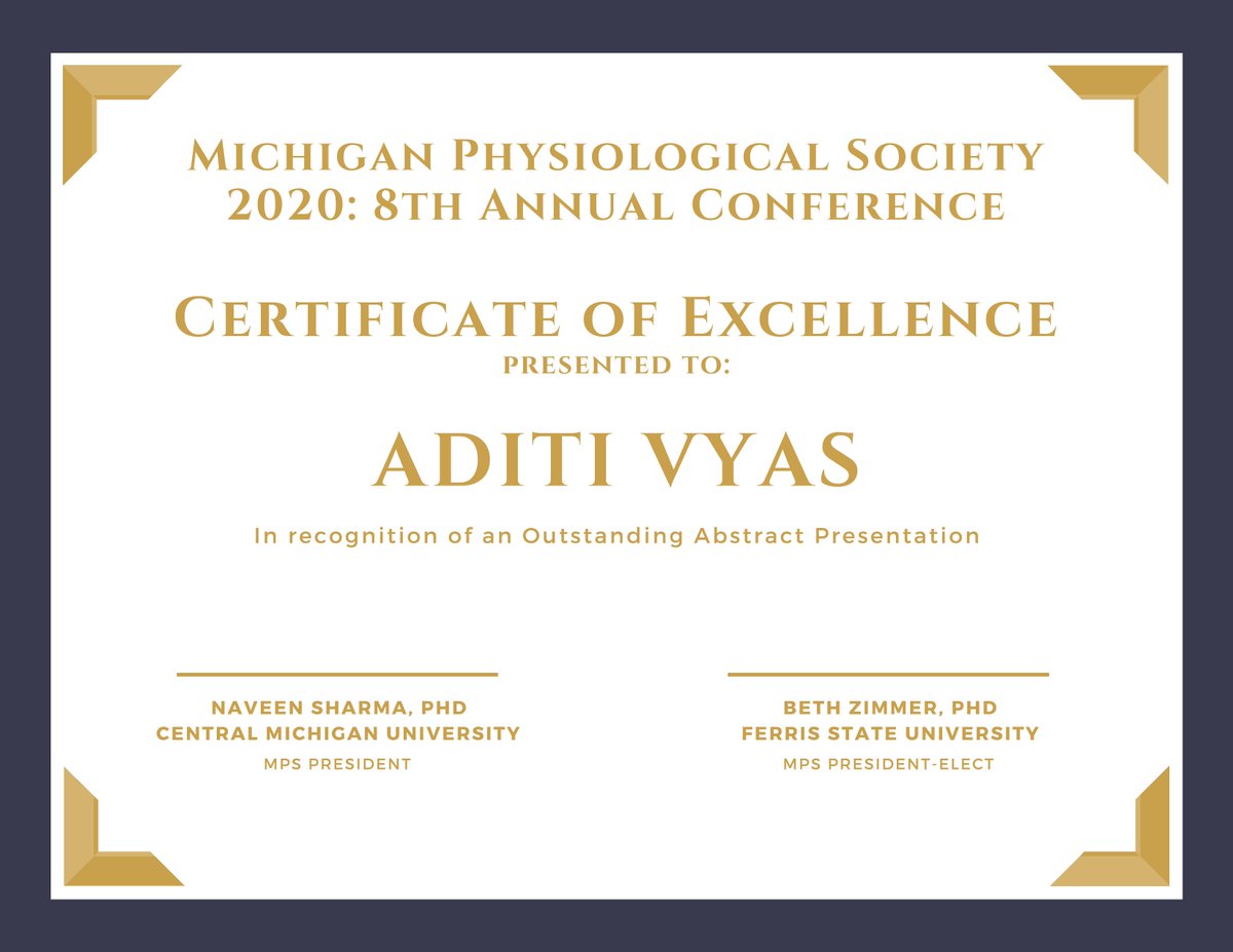 The Michigan Physiological Society sends congratulations to Thomas Basala and Aditi Vyas, from Michigan Technological University, for outstanding abstracts presented at the MPS virtual conference. @MichiganTechBio @michigantech @KIPMichTech @APSPhysiology Great work. 2 of 3