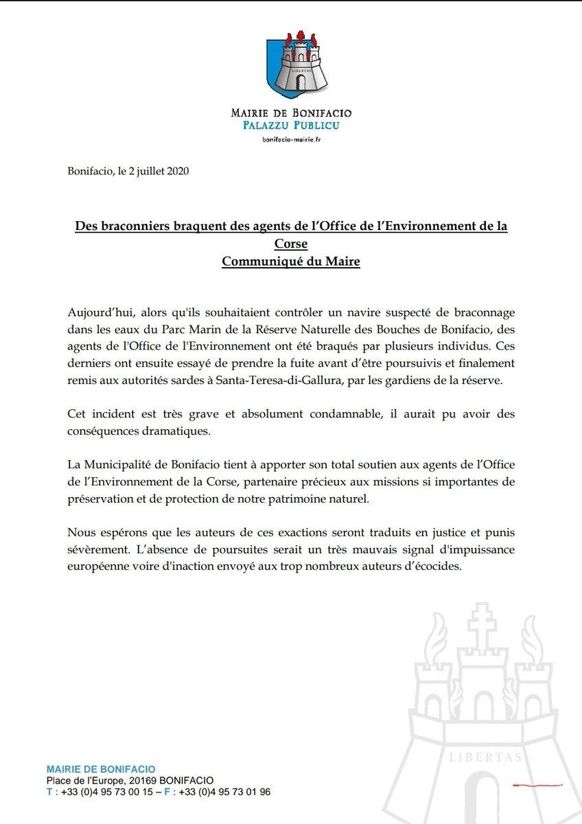 MairieBonifacio's tweet photo. Des braconniers ont braqué aujourd’hui des agents de l’Office de l’Environnement de la

Corse. Retrouvez le communiqué du Maire de Bonifacio.👇👇 https://t.co/qW8AEuVhYk