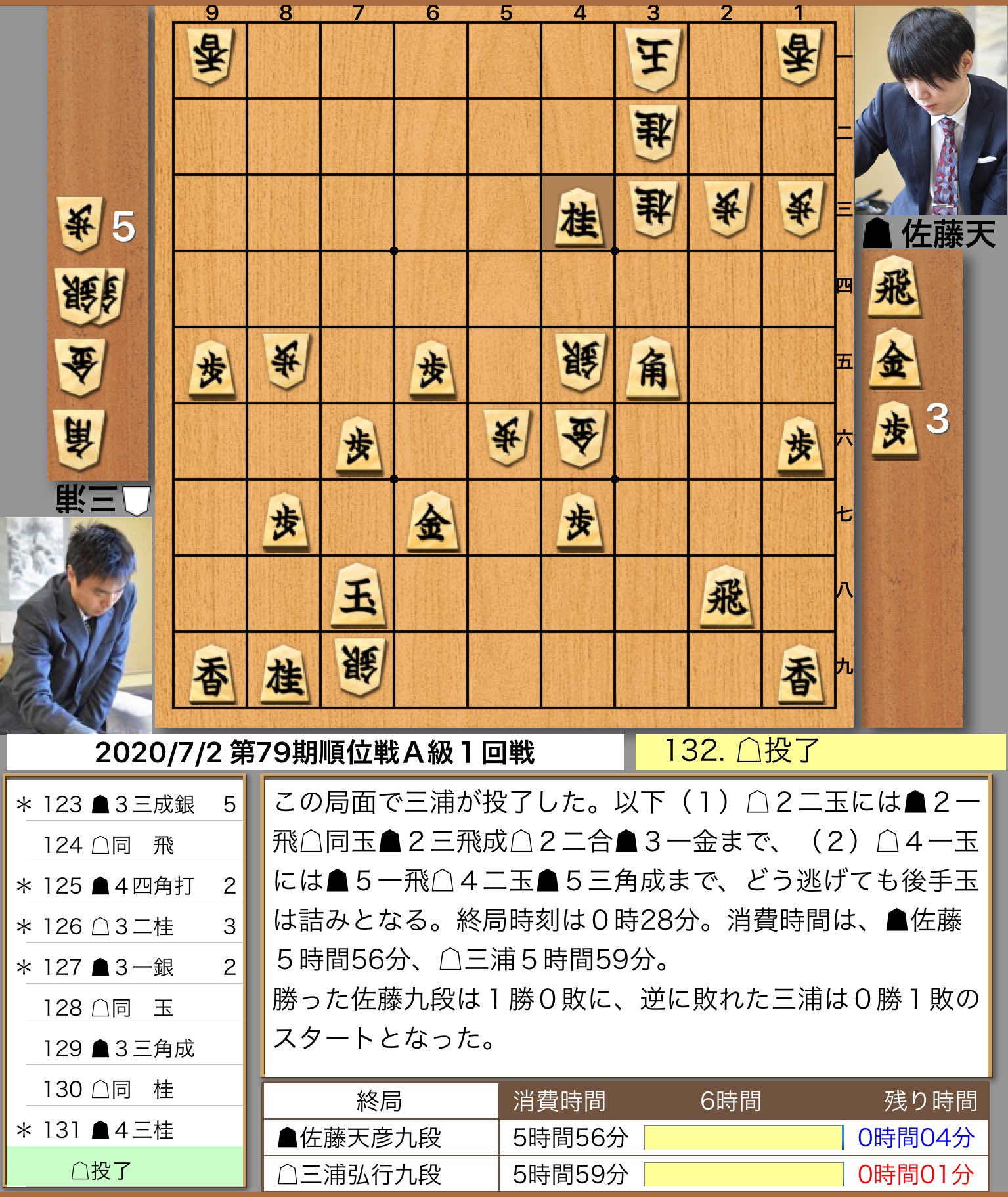 佐藤天彦九段が三浦弘行九段に勝利｜第79期順位戦A級一回戦