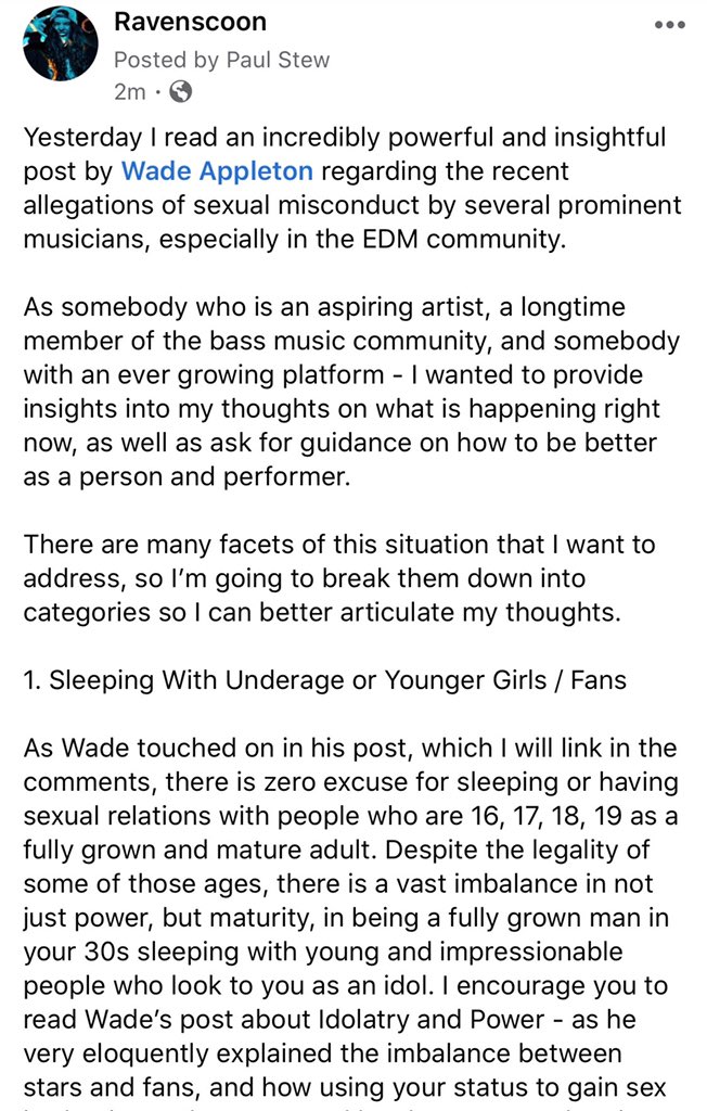 my statement on the recent sexual assault allegations against prominent artists in the EDM community