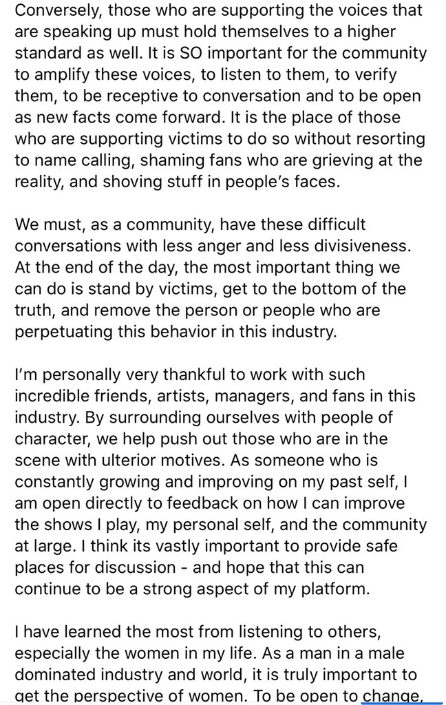 my statement on the recent sexual assault allegations against prominent artists in the EDM community