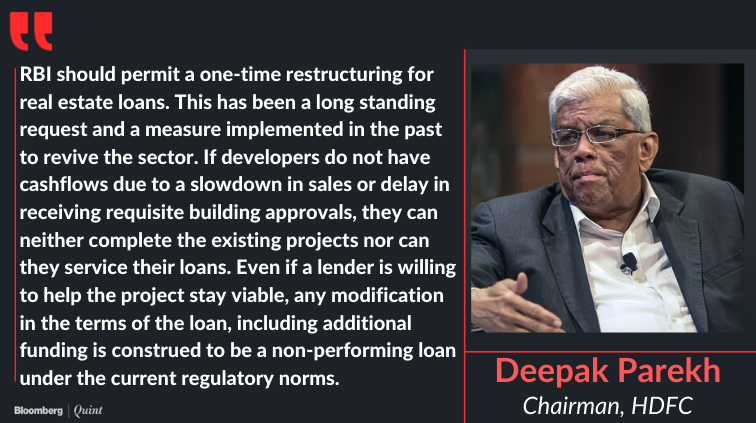 NDTVProfitIndia's tweet photo. Deepak Parekh makes a case for one time restructuring of real estate loans in letter to shareholders. https://t.co/EOphCKAdbT